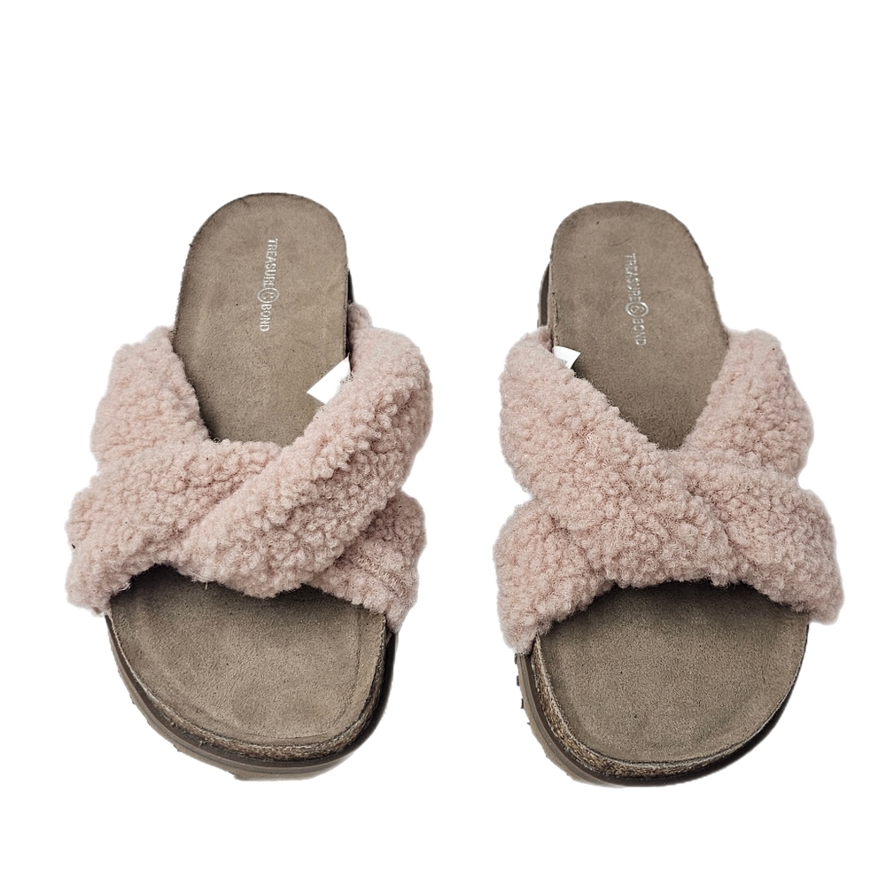 Treasure & Bond Davina Faux Shearling Slide Sandals Pink Size 7